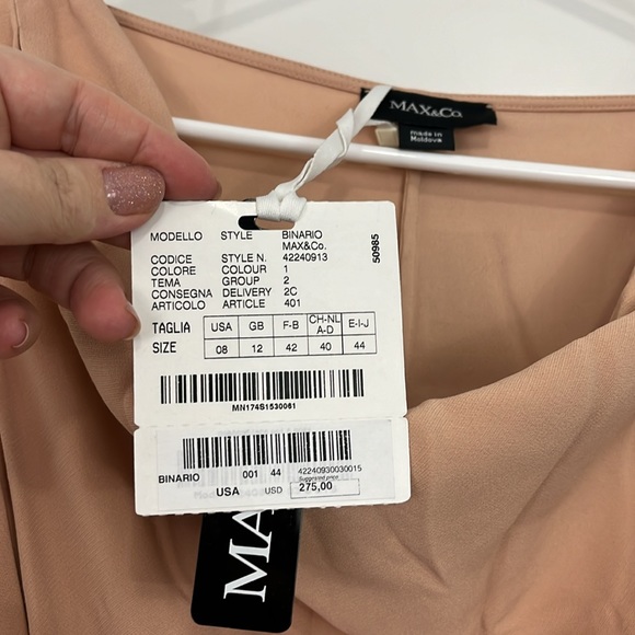 New Max & Co Size 8 Rose Peach, Black Sleeveless Cowl Neck Drape Wrap Dress - Picture 7 of 15